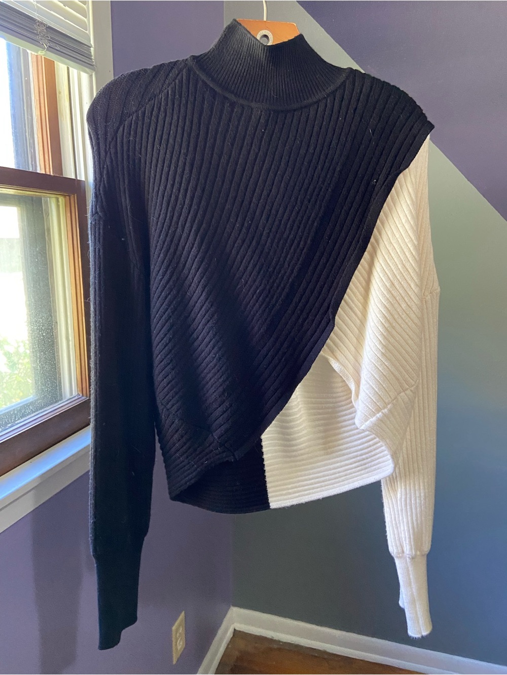 Express Black & White Colorblock Mock Neck Sweater